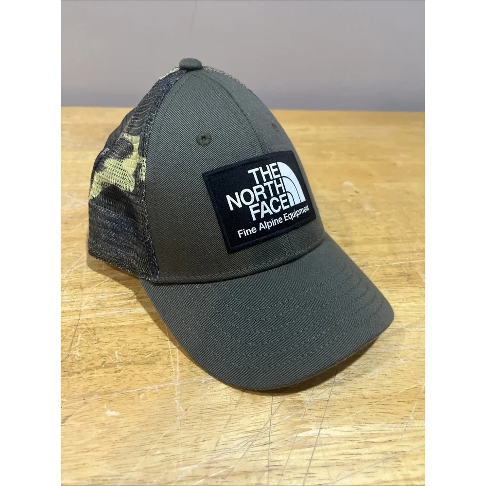 North Face Hat Cap Snap Back‎ Youth Camo Green Mesh Trucker Patch Outdoors